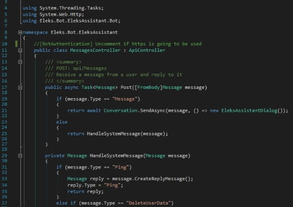 code that handles users messages and system messages