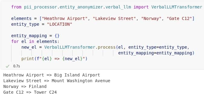 Anonymization examples for different free-text entities